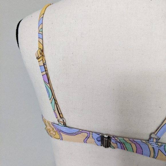 Abstract pattern purple green and yellow push up bikini top size L - Picture 8 of 10